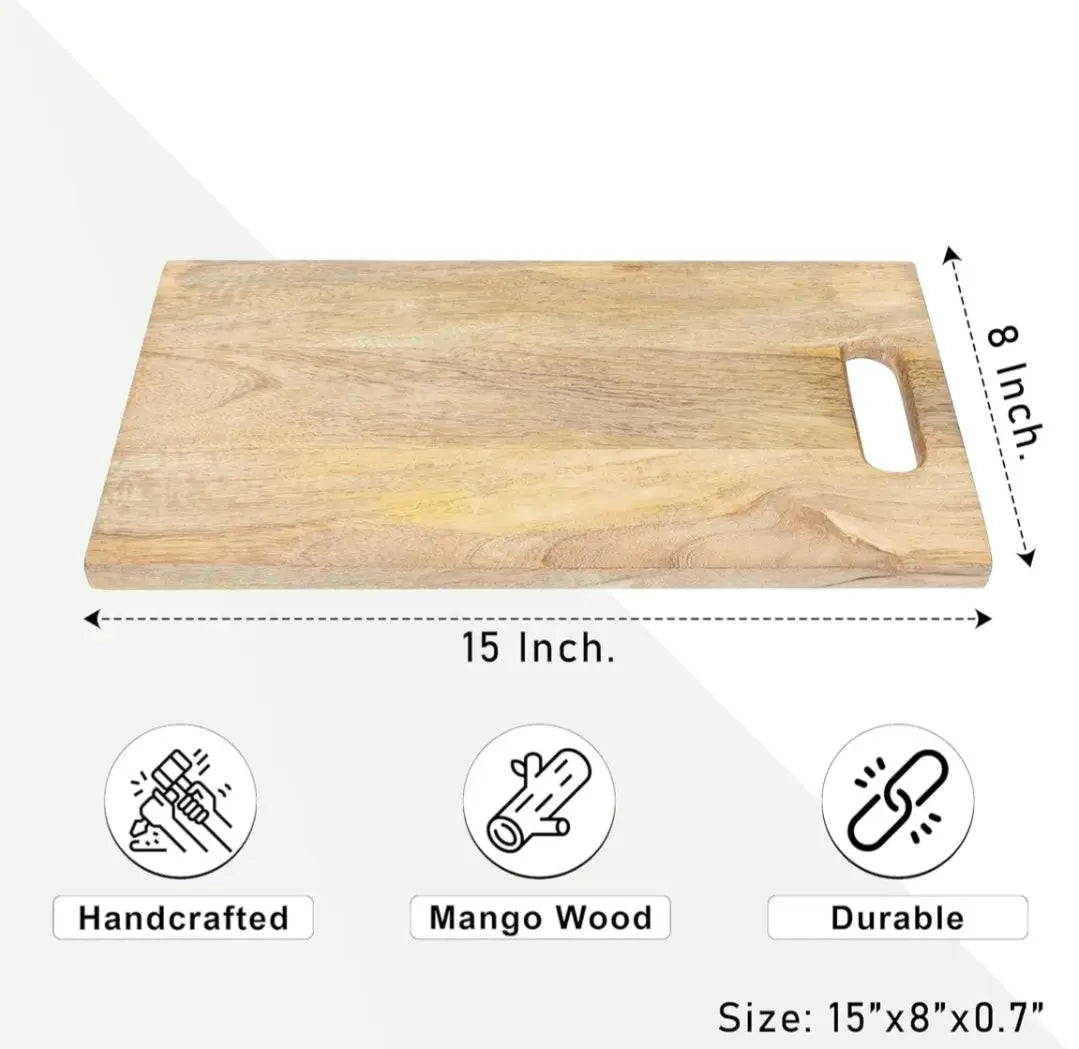 Premium Mango Wood Serving & Cutting Board (15 x 8 Inch) | Handcrafted Wooden Chopping Board for Kitchen, Cheese, Charcuterie & Snacks My Store