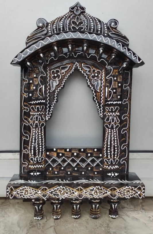 Wood Decorative Wall Zharokha – Handcrafted Traditional Wooden Wall Decor Frame for Living Room, Bedroom & Mandir | Vintage Indian Jharokha Wall Hanging Art Royal Flint